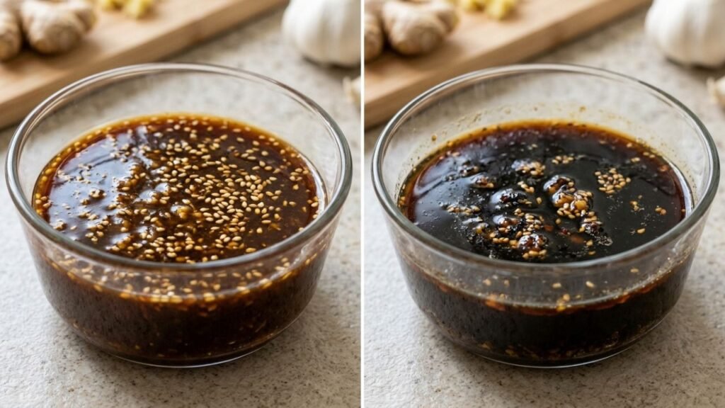 Thick Soyaki sauce compared with watery sauce